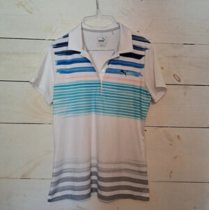 Puma golf dry cell stripped men's polo shirt. Size medium